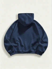 ROMWE MEN Street Life Men's Streetwear Striped Colorblock Zip-Up Hoodie - Navy Blue - View 2