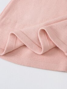 SHEIN 嬰兒粉色針織A字洋裝，圓領長袖，花卉刺繡蝴蝶結設計 - 淺粉色 - 查看 6