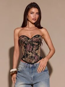 SHEIN BAE حمالة صدر نسائية مثيرة باللون الأسود بنقشة جاكار - متعدد الألوان - مشاهدة 6