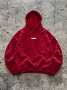 SHEIN Coolqubz 1件青少年男孩極簡高街純色拼接套頭運動衫，小Logo點綴，舒適面料，獨特版型，秋冬新款，適合多種場合 - 酒紅色 - 查看 6