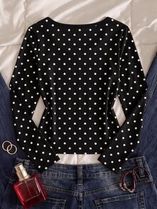SHEIN 青少年女孩簡約舒適長袖上衣，秋冬款 - 黑色 - 查看 6
