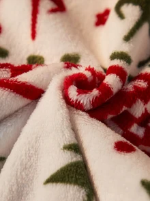 Dream Adore Women's Christmas Element Print Plush Pajamas With Bow Decor, Soft And Comfortable For Autumn/Winter, Women's Sleep Pants, Perfect Holiday Gift For Sleeping - Red - View 3