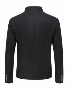 HUEFORM Áo khoác dáng dài nam màu trơn cổ đứng tay dài cài nút đơn phong cách casual smart, công sở văn phòng, màu đen, mùa thu, sang trọng kiểu Old Money - màu đen - Xem 2