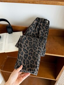 SHEIN 兒童小男孩休閒日常百搭舒適素色寬鬆直筒梭織豹紋長褲，適合學校、花園、海灘、生日、秋冬穿著 - 彩色 - 查看 4