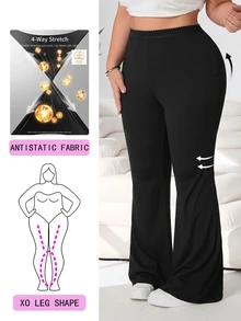 Solflare Plus Size Women Solid Color High Waist Casual Versatile Flare Pants - Black - View 1