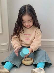 DAZY 女嬰寬鬆圓領字母印花長袖衛衣 秋冬幼兒女童服飾 - 粉色 - 查看 4
