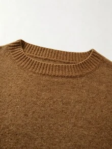 SHEIN 秋冬女款單肩針織鬆垮毛衣，寬袖寬鬆版型，柔軟舒適保暖針織衫 - 棕色 - 查看 5