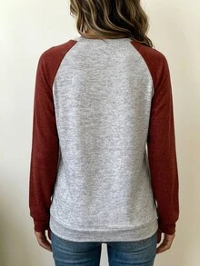 LUMIGAL 女款春/秋休閒日常通勤拼接色塊插肩長袖圓領運動衫 - 彩色 - 查看 2