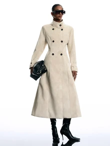 LYSMO Women's Double-Breasted Long Sleeve Trench Coat - Khaki - View 6
