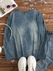 Breezaya Women's Printed Denim Effect Crew-Neck Long-Sleeve T-Shirt Fall - Multicolor - View 2