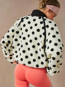 VARSIVA Jaket Olahraga Wanita Motif Polkadot Lengan Panjang dengan Resleting Setengah dan Kerah Tegak - Hitam dan Putih - View 2