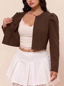 CovetEZ Brown Plus Size Women's Solid Color Long Sleeve Jacket - Versatile, Elegant Gothic Style, Suitable For Daily, Workplace, Formal Occasions And Evening Events (Autumn Style) - Brown - View 7