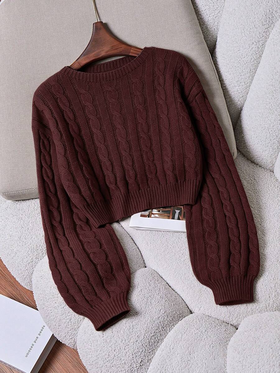 Trelyra Women's Round Neck Drop Shoulder Long Sleeve Sweater - Red Plum - View 1
