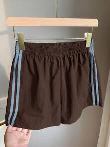 Comfortcana Women's Elastic Waist Striped Casual Shorts - Brown - View 5