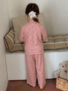Hapijoa 波點寬鬆T恤 + 直筒長褲套裝（女童）居家休閒服 - 淺粉色 - 查看 2