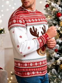 Sorvial Standard Size Men's Fitted Regular Shoulder Crew Neck Pullover Sweatshirt With Thermal Lining, Christmas Sweatshirt - White - View 2