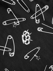 ROMWE Grunge Punk Punk Full Print Pin & Knuckle Duster Pattern Sweatshirt - Black - View 4