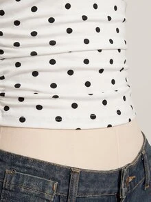 SHEIN ICON 女款波點印花修身休閒掛脖背心 - 白色 - 查看 6