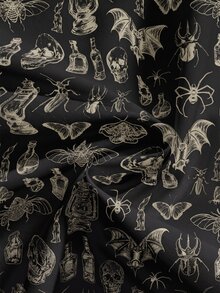 ROMWE Dark Forest Gothic Horror Mysterious Crow Bat Skull Cross Loose Plus Size Pants - Black - View 4