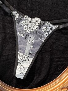 SHEIN 2件組女款網紗刺繡內衣套裝 - 黑與白 - 查看 5
