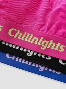 Chillnights 3 قطع/مجموعة حمالة صدر رياضية للنساء الشابات بتصميم ظهر سباق مضلع مع رقعة منسوجة بألوان متباينة وحروف - متعدد الألوان - مشاهدة 3