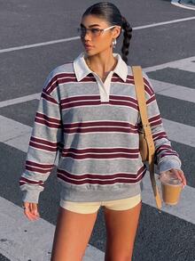 Muchica Women's Casual Wide Striped Sweatshirt, Thick Material, Suitable For Autumn/Winter - Multicolor - View 3