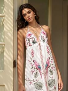 CAJUNI Tropical Vacation Elegant Off-White Delicate Garden Long Dress - Multicolor - View 3