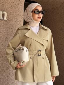 DAZY Women's Fashion Button Long Sleeve Lapel Trench Coat - Khaki - View 3