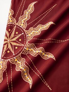 CAJUNI Red One-Shoulder Dress With Mystic Sun Print And Bead Details - Burgundy - View 7