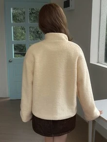 K-Vae Women's Autumn/Winter Lamb Wool Single-Breasted Coat, Beige - Apricot - View 2