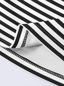 Dekonique Dekonique Crop Long Sleeve Should Off Striped Graphic Tee Loose Tshirt - Multicolor - View 5