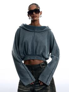LYSMO Women's Solid Color Eyelet Decor Casual Daily Sweatshirt Autumn Clothes Y2K Sweatshirt Going Out Outfit - Grey - View 7