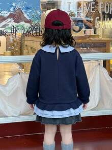 DAZY 幼女對比色荷葉領長袖運動衫 - 藍色 - 查看 2