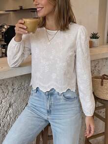Serisse Women's Embroidered Back Bow Decor Fashion Blouse - White - View 4