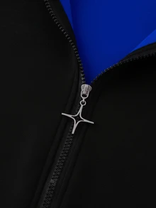 ROMWE MEN Street Life Men's Vintage Colorblock Patchwork Faux Fur Collar Hooded Sweatshirt - Blue - View 2