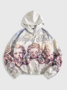 ROMWE MEN Street Life Men's Casual Hooded Sweatshirt With Angel Letter Print, Spring/Autumn/Winter - Multicolor - View 1
