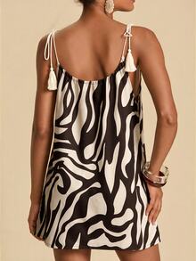 Travachic Women's Zebra Print Backless Simple Loose Comfortable Tie Strap Camisole - Brown - View 2