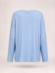 INAWLY Plus Size V-Neck Long Sleeve T-Shirt Fall Cloth For Women - Baby Blue - View 6