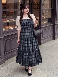 Bijouette Plus Size Plaid Pleated Dress, Japanese Gentle Style, Suitable For Commuting And Dating - Blue - View 6