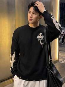 DAZY Men's Letter Pattern Casual Daily Long Sleeve Sweater - Black - View 8