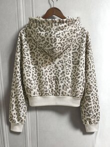 SHEIN x Carly Lawrence INAWLY 女款豹紋休閒百搭日常穿著連帽衛衣 - 卡其色 - 查看 2