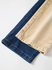 SHEIN Young Boy 2 Packs AllSeason Washed Denim Decorative Drawstring Pants Autumn Winter Holiday Outdoor Casual Kids Trousers - Multicolor - View 4