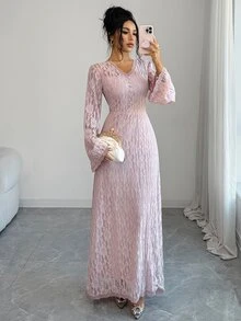 Yasmyna Women's Sweet Button Lace Arabian Dress - Dusty Pink - View 5