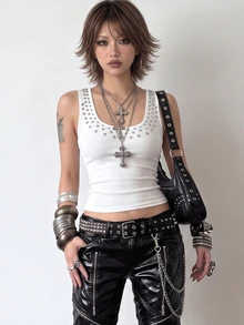 Bloopia Fashion Women's White Minimalist Beaded Tank Top - White - View 7