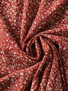 SHEIN LUNE Plus Size Floral Allover Print Short Crew Neck Long Sleeve Dress Winter Clothes - Burgundy - View 5