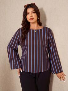 Elaquor Plus Size Women's Striped Colorblock Fashion Vacation Top - Multicolor - View 4