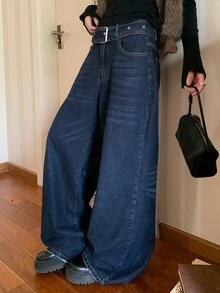 DAZY Women's Fashion Street Loose Fit Denim Jeans With Pockets - Blue - View 4
