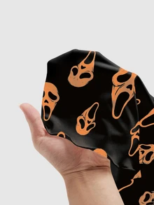 ROMWE Goth 恐怖黑暗哥德風面具滿版印花性感迷你洋裝，女款，秋冬款 - 黑色 - 查看 5