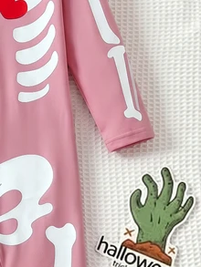 Elladie kids Girls' Skull Print Slim Fit Jumpsuit, Soft Fabric, Back Zipper Easy To Wear, Suitable For Halloween, Party, Outing And More - Pink - View 3