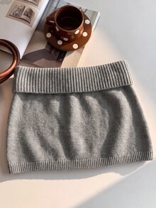 Comfortcana Women's Solid Color Knitted Ribbed Casual Versatile Sweater Skirt, Korean Style In Fall/Winter - Grey - View 2